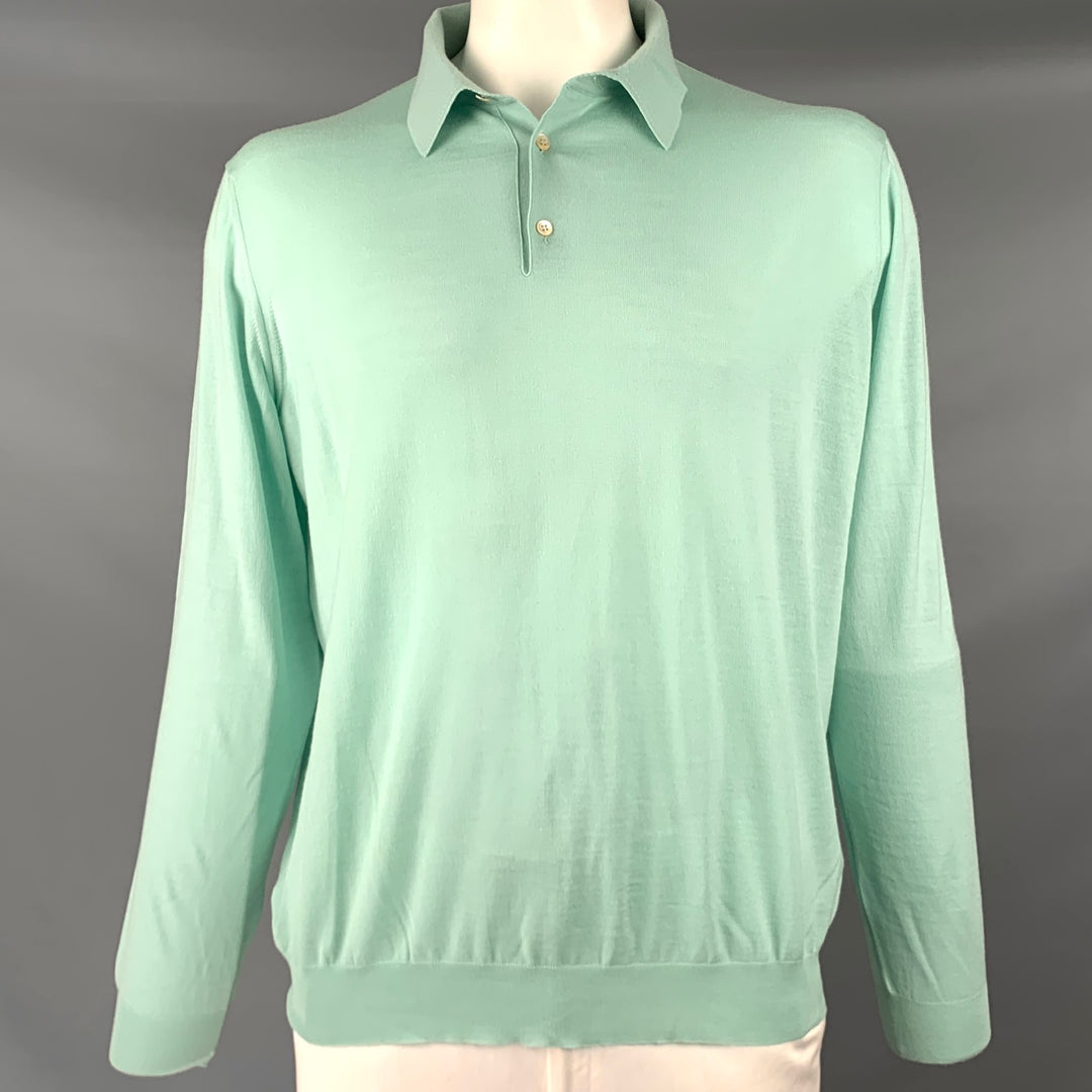 MALO Size XXL Mint Green Knit Wool Polo Pullover