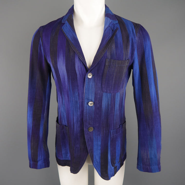 UNITED ARROWS Chest Size 34 Short Blue Purple Stripe Cotton Sport Coat