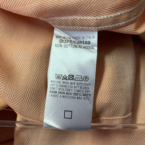 ERMENEGILDO ZEGNA Size L Orange Herringbone Cotton Button Down Long Sleeve Shirt