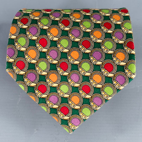 FENDI Green Multi Color Dots Silk Tie