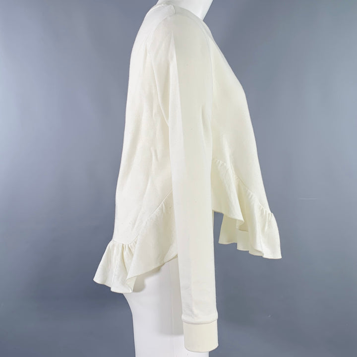 STELLA McCARTNEY Size 2 Cream Cotton Blend Ruffled Long Sleeve Casual Top