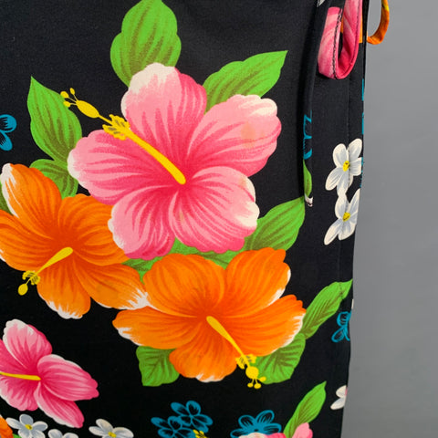 DOLCE & GABBANA 2000s Size M Black Multi Color Polyester Floral Side Zipper Swim Coverup Skirt