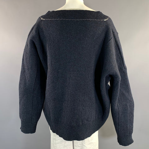 RAF SIMONS FW2018 Size L Navy Knitted Wool V Neck Sweater