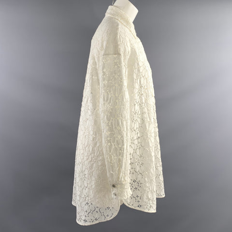 ALEXANDRE VAUTHIER Size M White Cotton Blend Lace Snaps Shirt