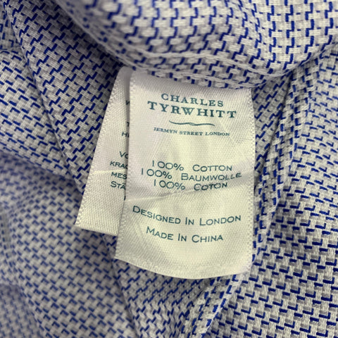CHARLES TYRWHITT Size S Blue Grey Lines Cotton Cutaway Collar Long Sleeve Shirt