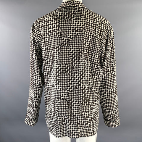 HAIDER ACKERMANN Size S Black White Houndstooth Silk Pajama Long Sleeve Shirt