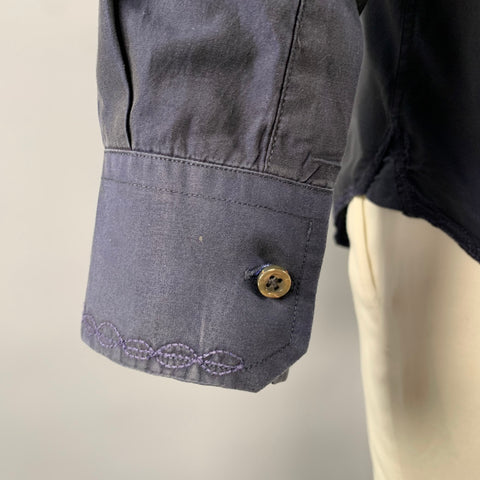 LUCIANO BARBERA Size L Navy Embroidery Long Sleeve Shirt