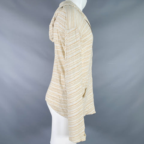 THE VIRIDI-ANNE Size M Khaki White Stripe Cotton Zip Up Hoodie Jacket