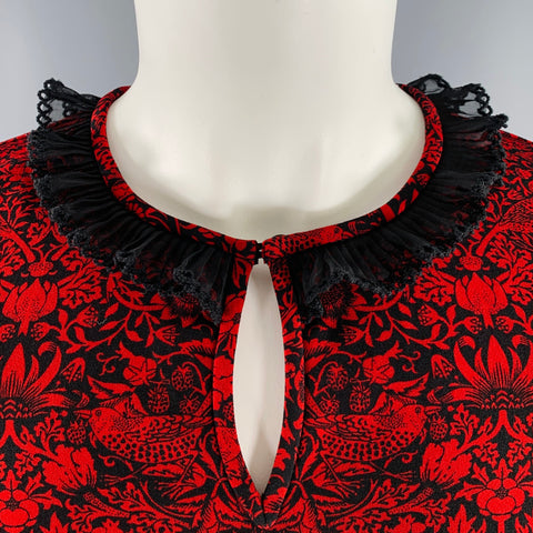 MARC by MARC JACOBS Size XS Red Black Polyester Blend Short Sleeve Blouse