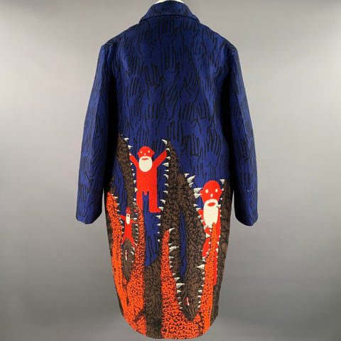 WALTER VAN BEIRENDONCK FW 2021 Size 40 Blue Orange Black Acrylic Blend Croc Embroidered Coat