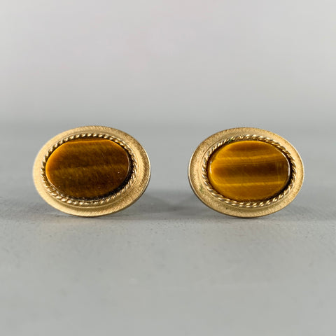 Boutons de manchette œil de tigre en métal doré VINTAGE