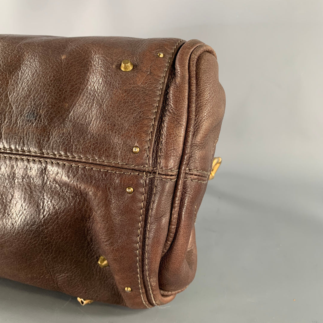 CHLOE Brown Gold Pebble Grain Leather Satchel Bag