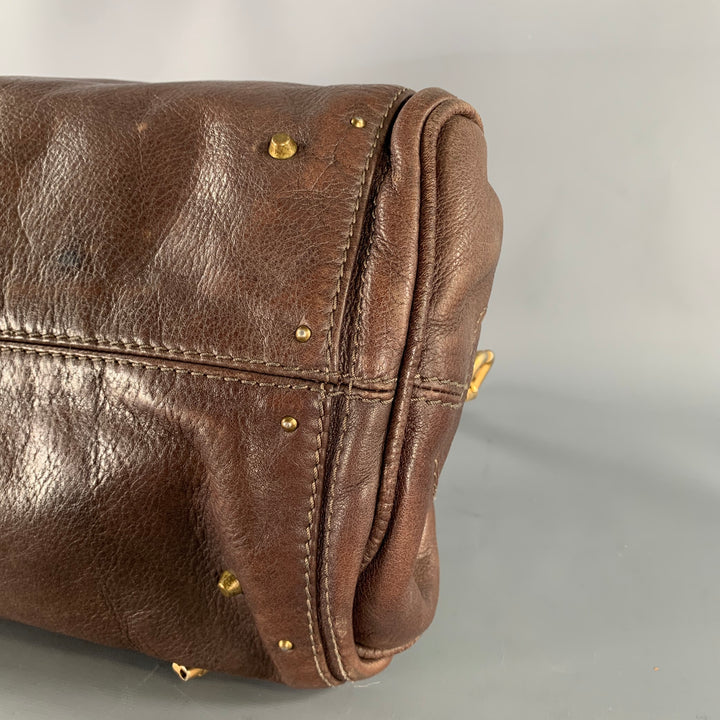 CHLOE Brown Gold Pebble Grain Leather Satchel Bag