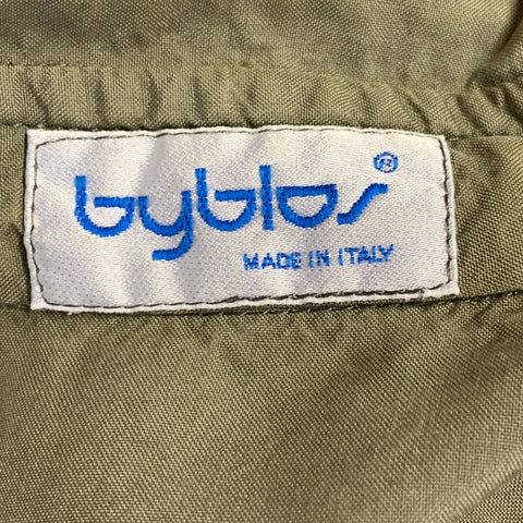 BYBLOS Size 46 Green Olive Silk One Pocket Short Sleeve Shirt