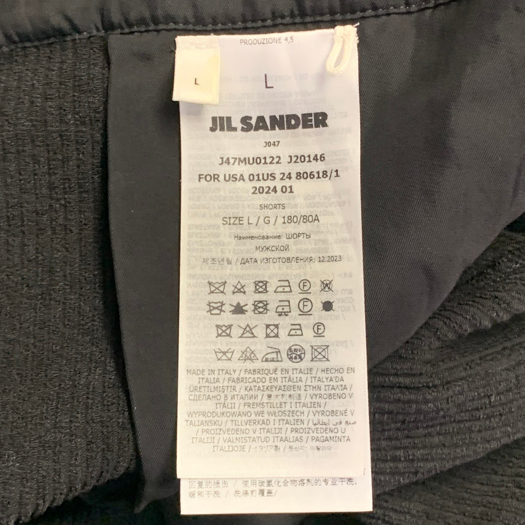 JIL SANDER Size L Black Corduroy Cotton Blend Belted Zip Fly Cargo Shorts