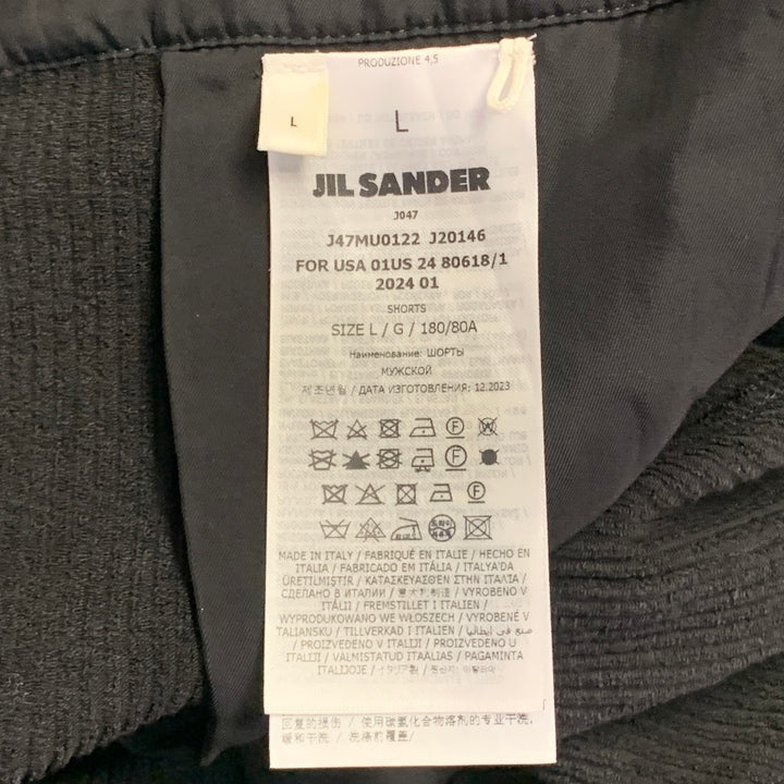 JIL SANDER Size L Black Corduroy Cotton Blend Belted Zip Fly Cargo Shorts
