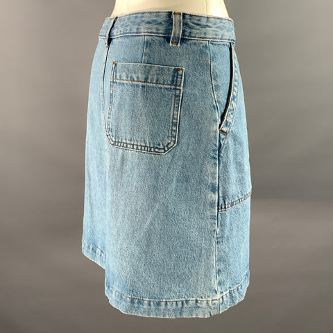 APC Size 2 Blue Denim Cotton Midi Skirt