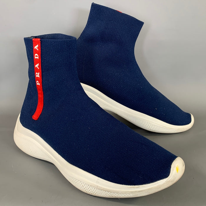 PRADA Size 9.5 Navy White Fabric Pull On Boots
