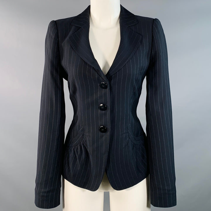 ARMANI COLLEZIONI Size 6 Navy Grey Pinstripe Jacket Blazer