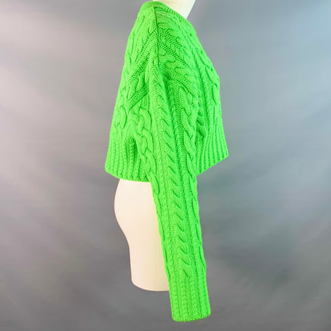 AMI by ALEXANDRE MATTIUSSI Size M Lime Green Wool Cable Knit Cropped Sweater