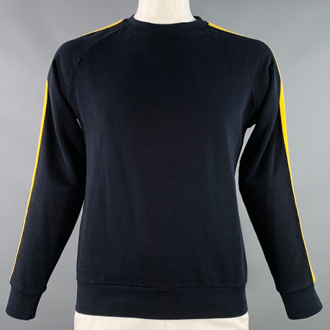 SANDRO Size L Black White Yellow Contrast Trim Cotton Crew Neck Sweatshirt