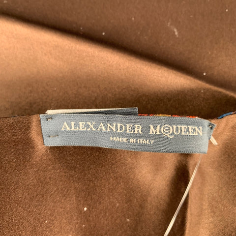 ALEXANDER MCQUEEN Brown Red & Gold Embroidered Silk Scarf