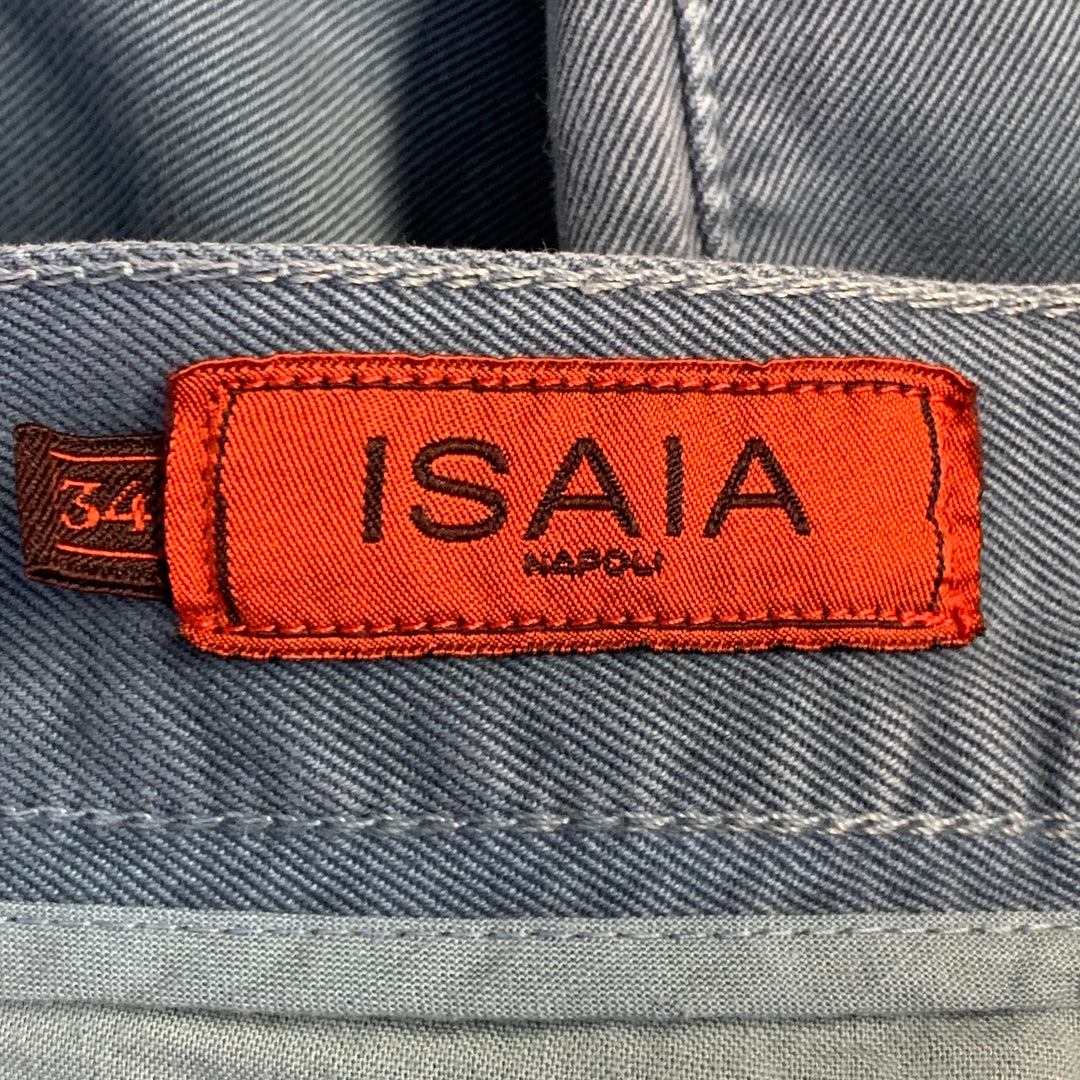 ISAIA Size 34 Blue Cotton Selvedge Twill Straight Button Fly Casual Pants