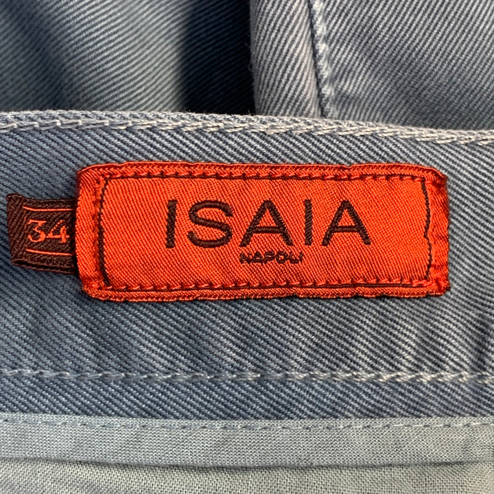 ISAIA Size 34 Blue Cotton Selvedge Twill Straight Button Fly Casual Pants