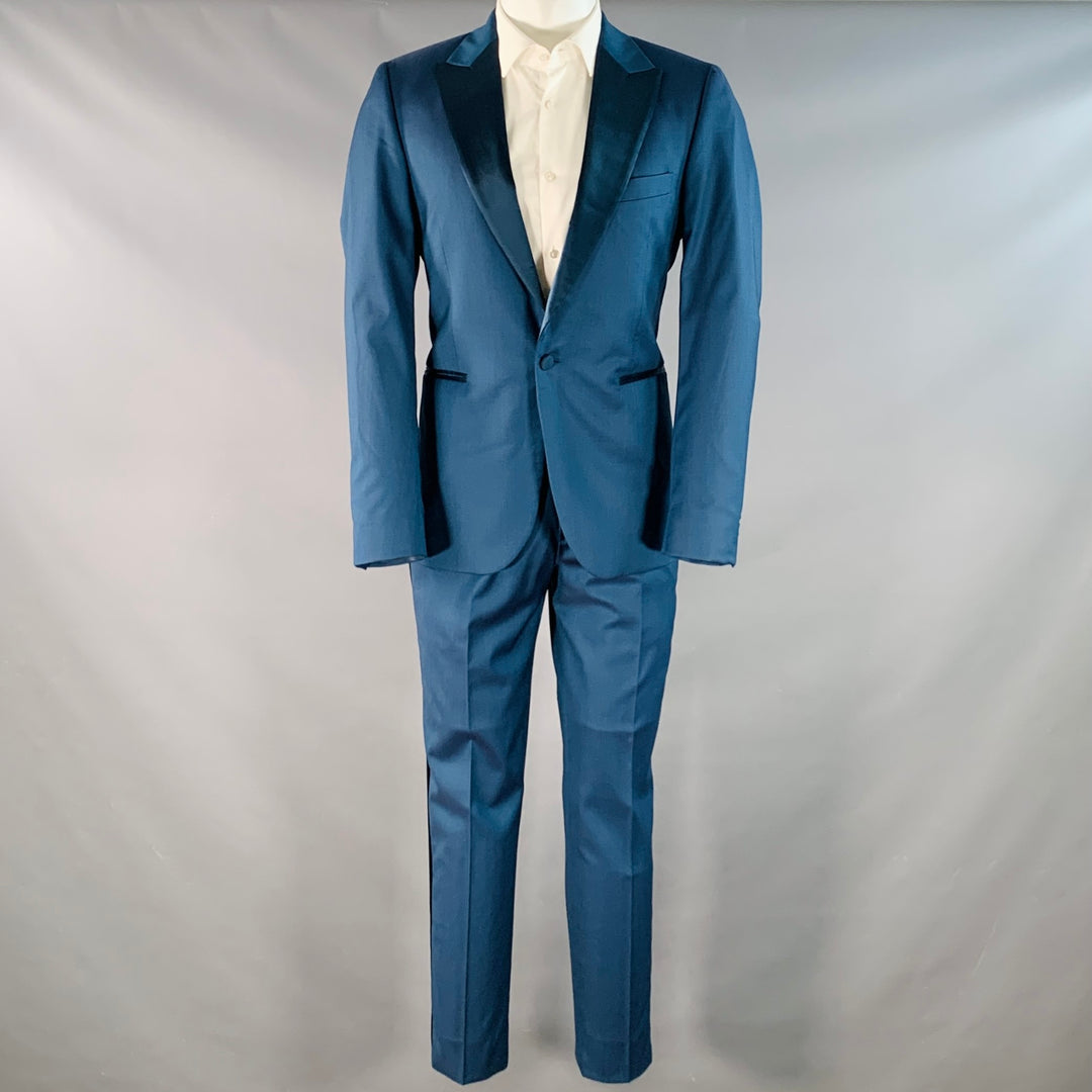 PAUL SMITH Size 40 Regular Soho Fit Teal Wool Peak Lapel Tuxedo