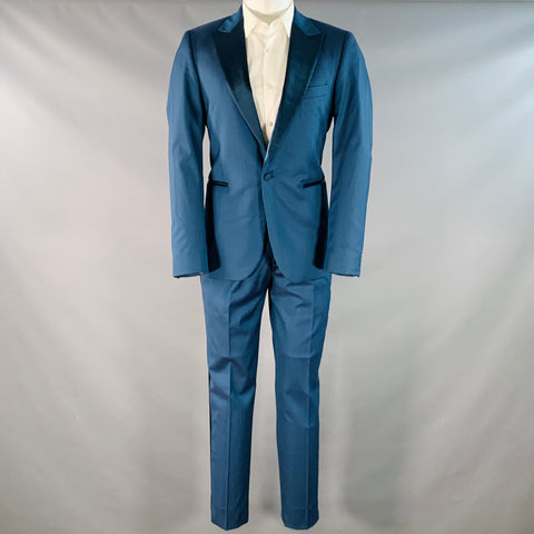 PAUL SMITH Size 40 Regular Soho Fit Teal Wool Peak Lapel Tuxedo