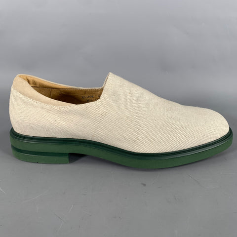 DONALD J PLINER Size 10.5 Cream Green Woven Canvas Slip On Sneakers