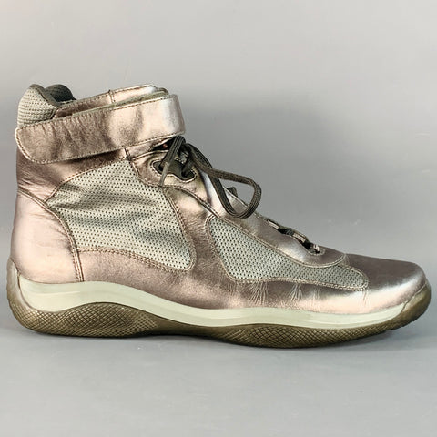 PRADA SPORT Size 10.5 America's Cup Silver Leather Nylon Mesh Ankle Sneakers