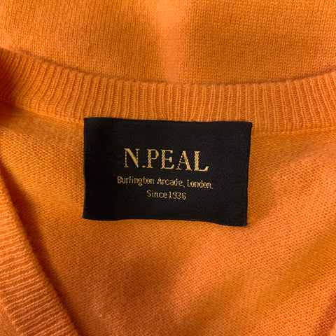 N.PEAL Size L Orange Knitted Cashmere V-Neck Sweater