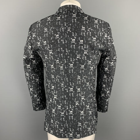 CALVIN KLEIN COLLECTION Size 40 Black & White Print Polyester Sport Coat