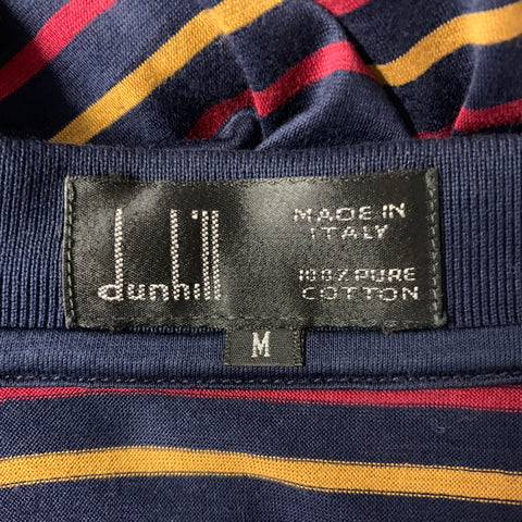 DUNHILL Size M Navy Red Gold Stripe Cotton Polo