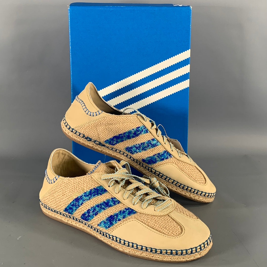 ADIDAS Size 10.5 Khaki Blue Mixed Patterns Mixed Fabrics Yacht Sneakers