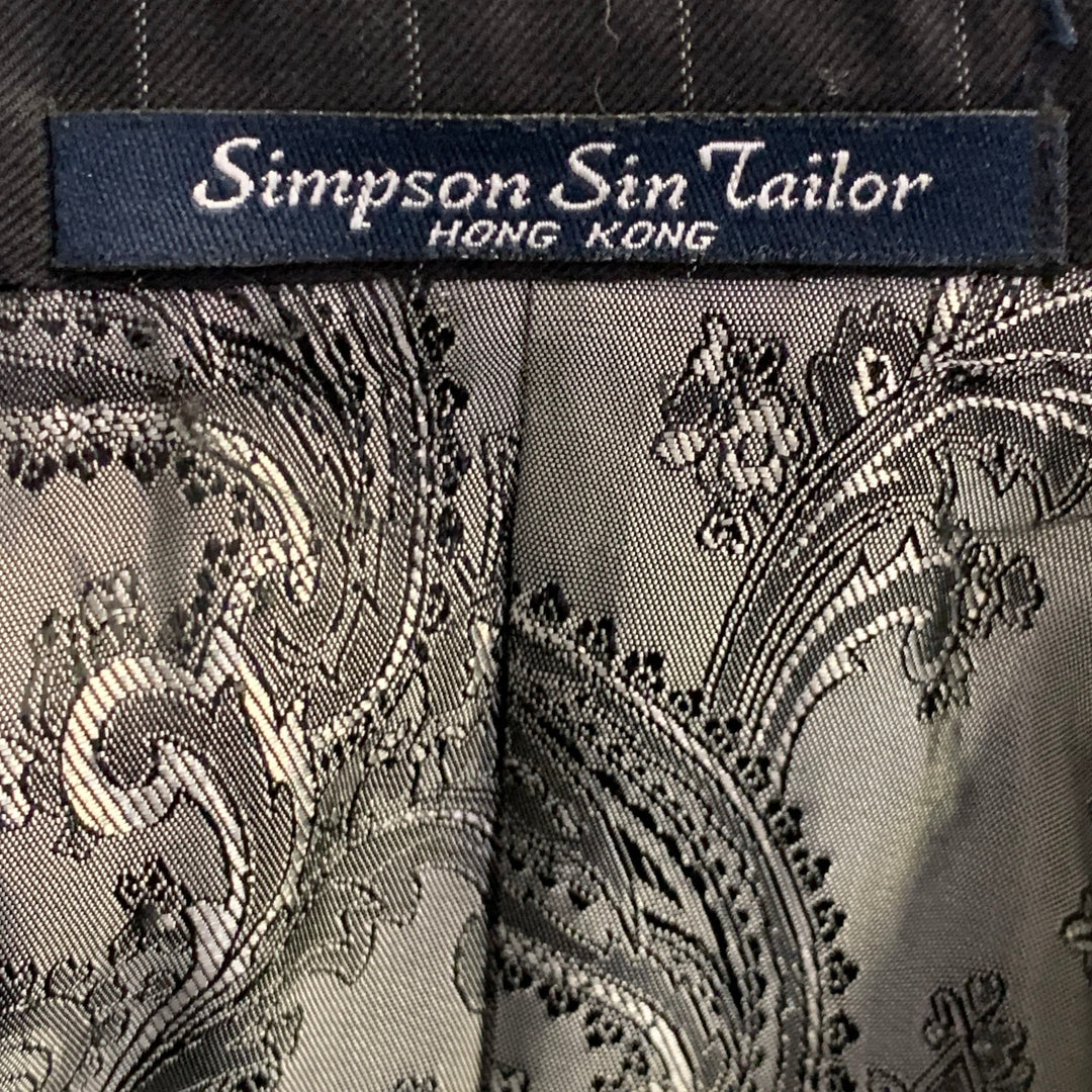 SIMPSON SIN TAILOR Size 42 Long Black White Pinstripe Wool Silk Suit