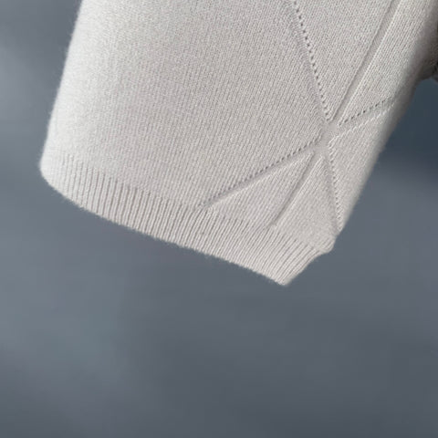 REISS Size M Grey Stone Textured Geometric Acrylic Blend Jersey Half Placket Polo