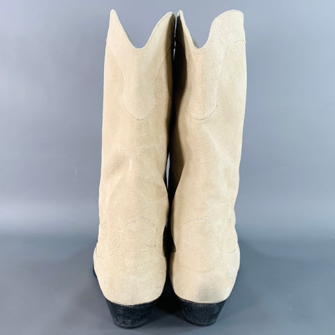 FREDA SALVADOR Size 9.5 Beige Stone Suede Stacked Heel Western Boots