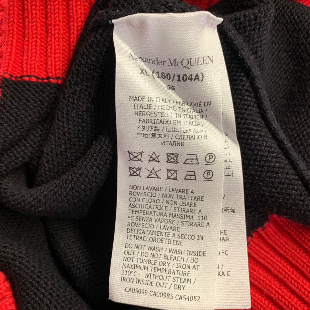 ALEXANDER MCQUEEN Size XL Black Red Two Toned Cotton V-Neck Sweater