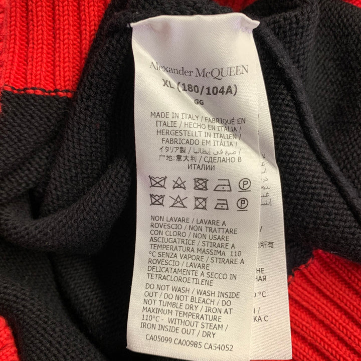 ALEXANDER MCQUEEN Size XL Black Red Two Toned Cotton V-Neck Sweater