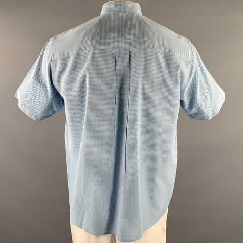 PERRY ELLIS Size L Blue Gingham Rayon Blend Short Sleeve Shirt
