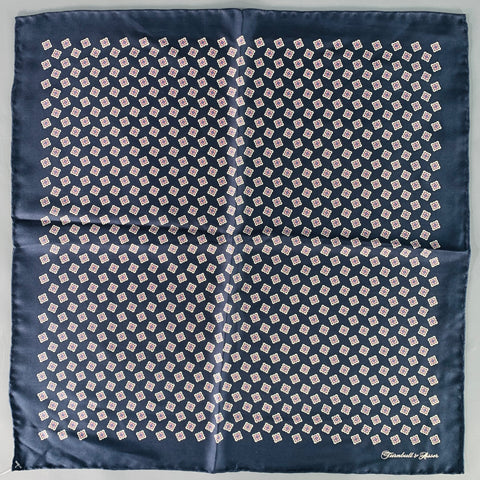 TURNBULL & ASSER Navy White Squares Silk Pocket Square
