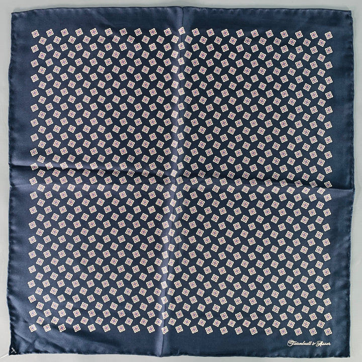 TURNBULL & ASSER Navy White Squares Silk Pocket Square