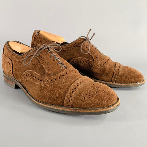 ALLEN EDMONDS Size 10.5 Strand Brown Perforated Suede Cap Toe Oxford Shoes
