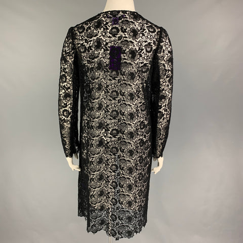 RALPH LAUREN Collection Size 12 Black Cotton Polyester Lace Open Front Coat