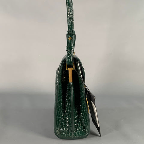 SAINT LAURENT Cassandra Green Gold Croc Embossed Leather Cross Body Mini Handbag