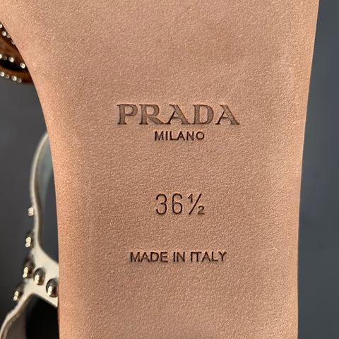 PRADA Size 6.5 Brown White Leather Studded Thong Sandals