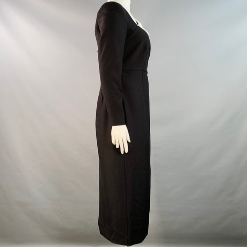 ROLAND MOURET SS24 Size 10 Monochrome Black White Polyester Blend Color Block Long Sleeve Midi Dress