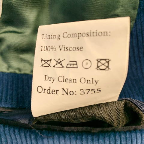 LEONARD JAY Size 38 Regular Blue Corduroy Cotton Notch Lapel Sport Coat